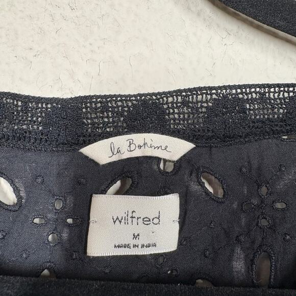 Wilfred Size Medium La Boheme Eyelet Crop Blouse Black Cotton Short Sleeves - Picture 7 of 7